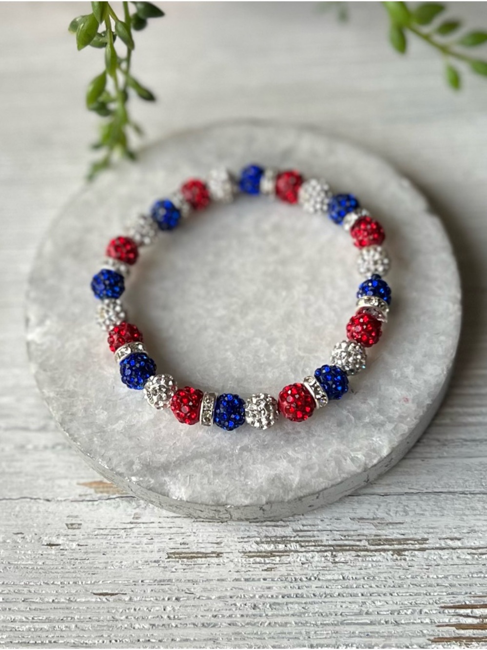 Sparkling Red, White & Blue Crystal Bead Bracelet 7 inch Patriotic Bracelet - Picture 6 of 8
